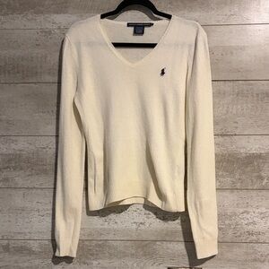 Ralph Lauren Sport Cream V-Neck Merino Wool/Cashmere Blend Sweater